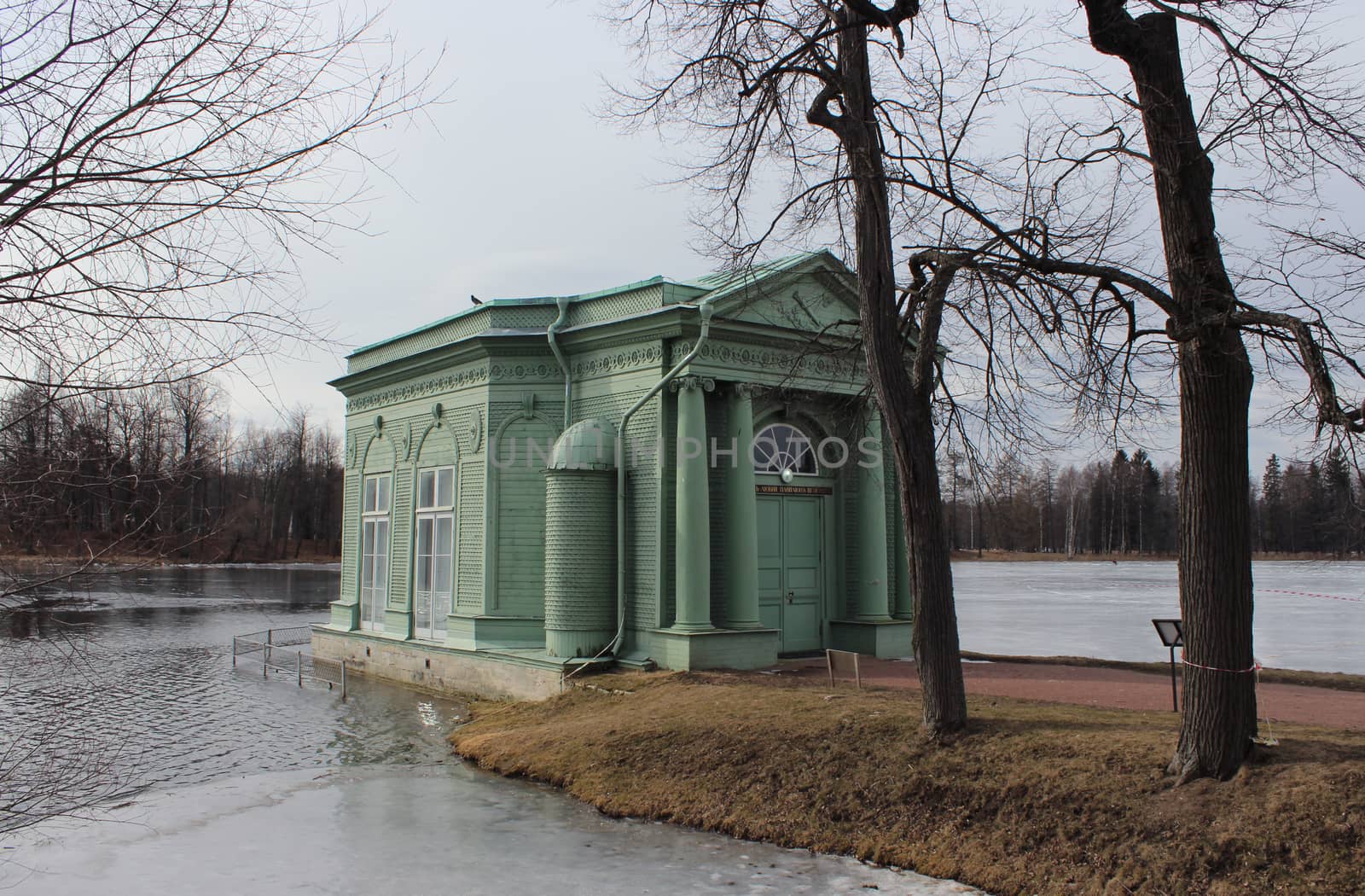 Venus Pavilion on the White Lake in Gatchina park, Gatchina, Leningrad region, Russia, March 25, 2016.