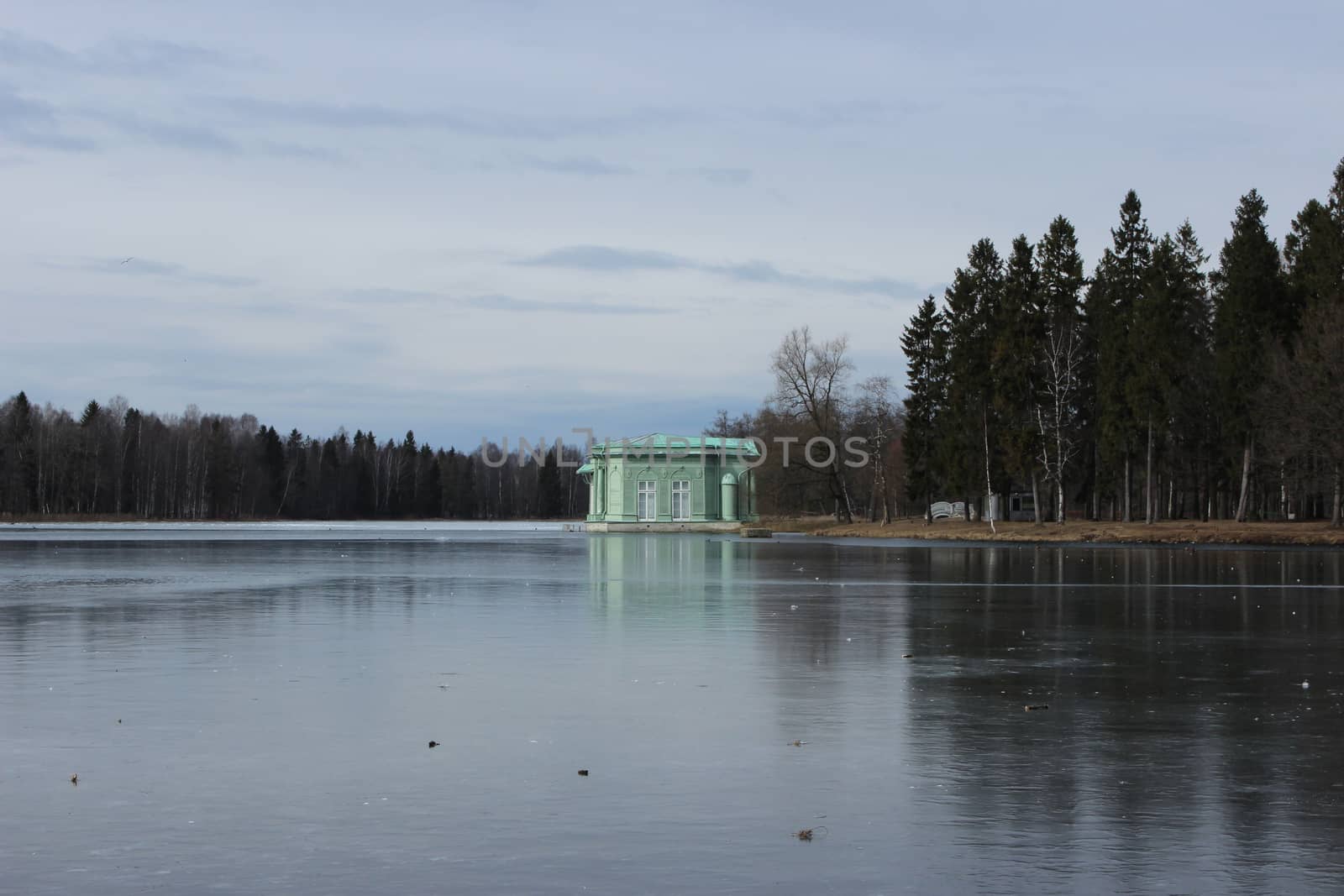 Venus Pavilion on the White Lake in Gatchina park, Gatchina, Leningrad region, Russia, March 25, 2016.