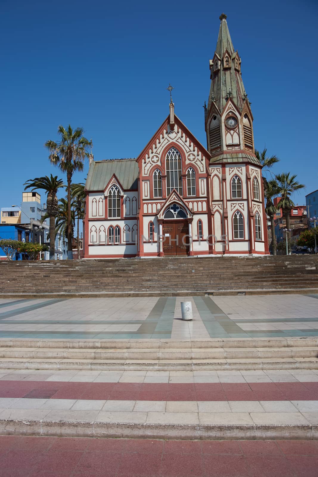 Historic Catedral de San Marcos in Arica, Northern Chile. The cathedral was designed by Gustave Eiffel and was constructed in the 1870's.