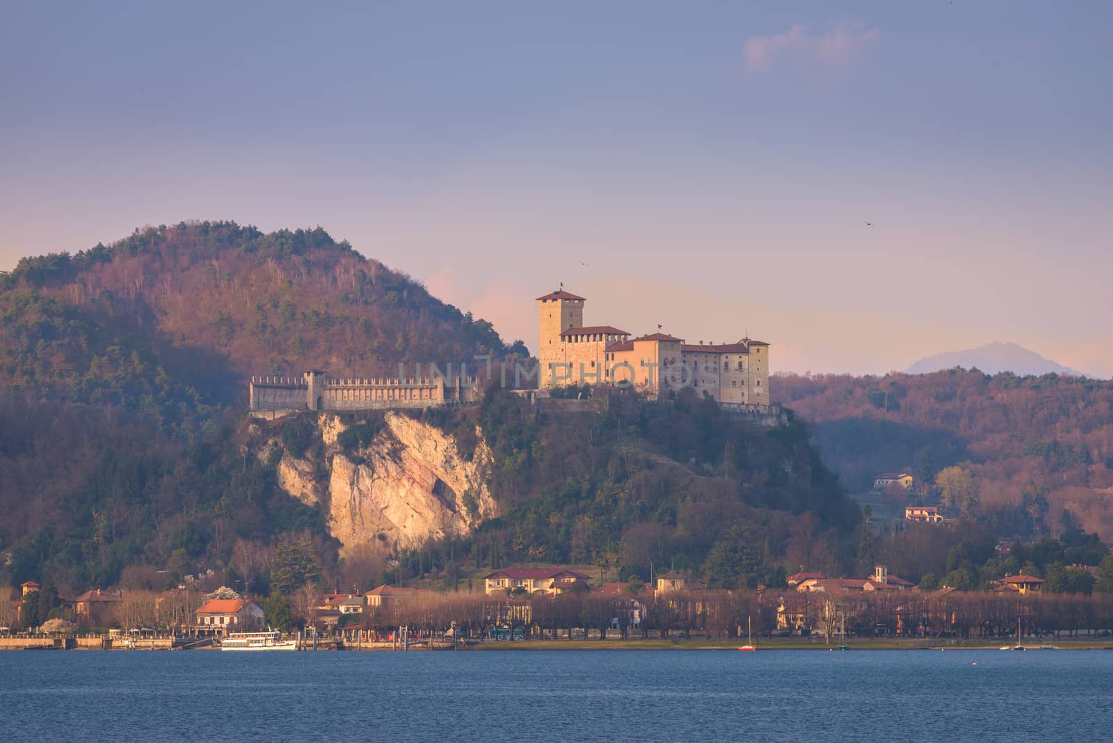 Fortress of Angera (Rocca di Angera), view from Arona, lake Maggiore, Italy.