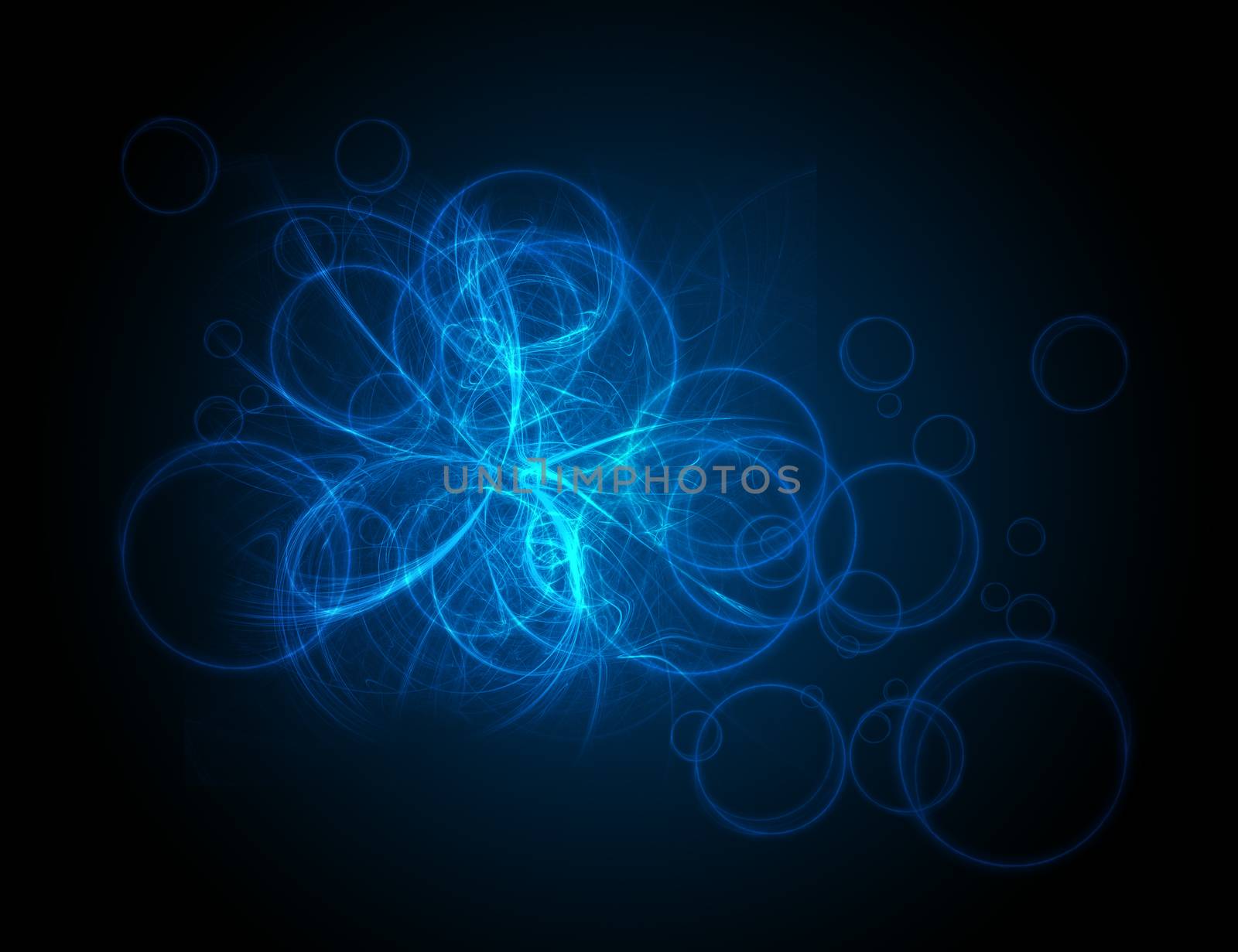 Abstract blue background with light and energy circles