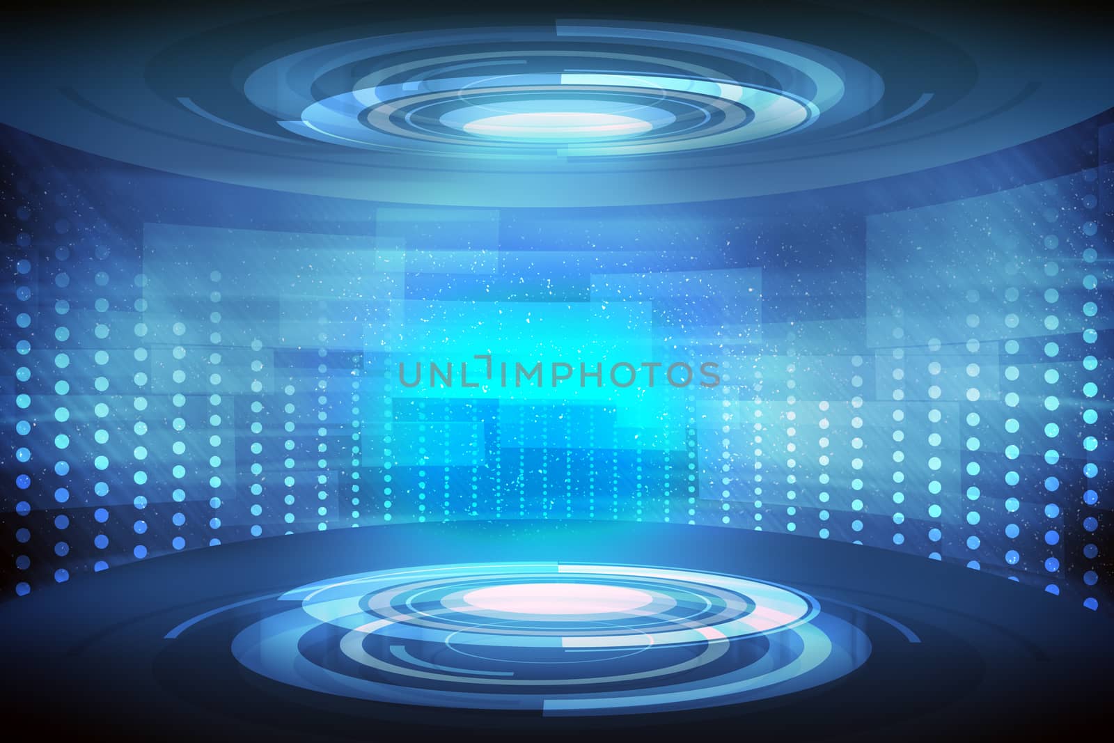 Abstract blue background with light and circles, technology concept