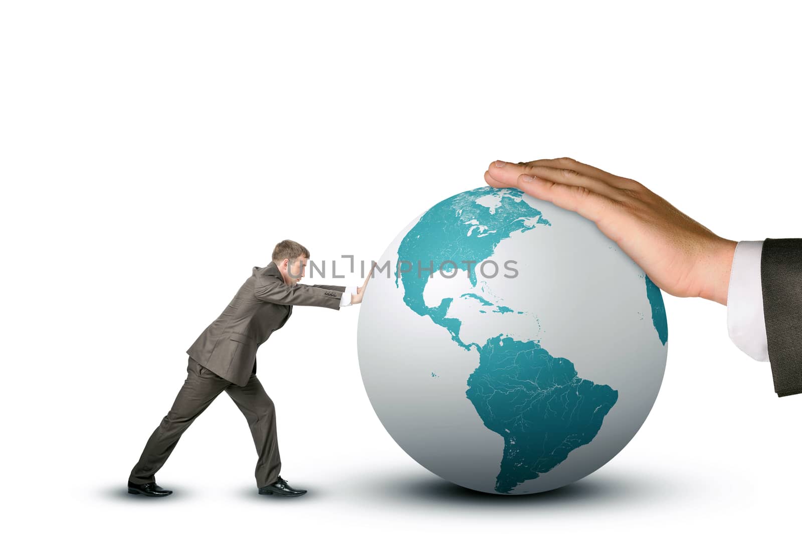 Businessman pushing earth globe by cherezoff