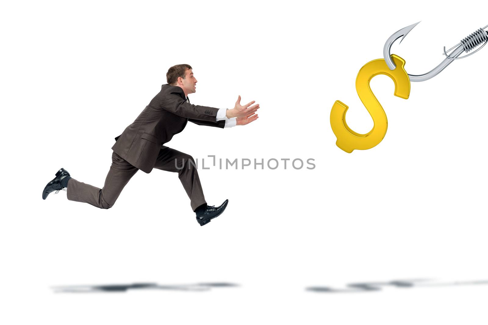 Businessman trying to catch dollar sign by cherezoff