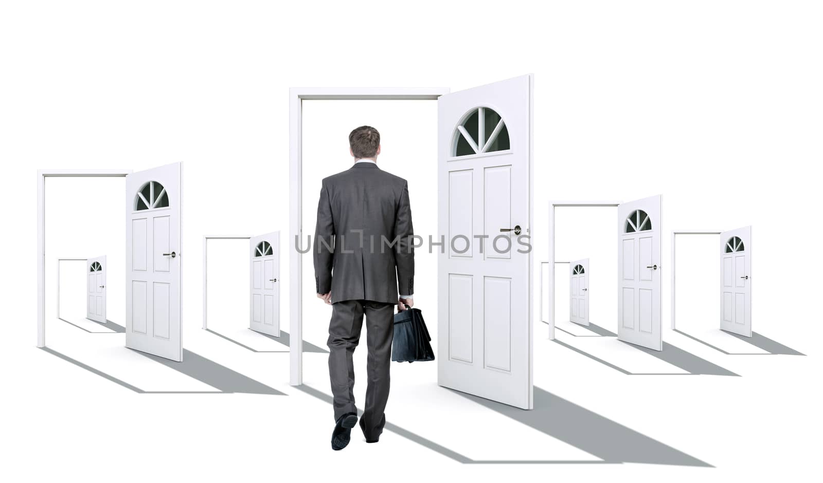 Businessman in front of doors by cherezoff