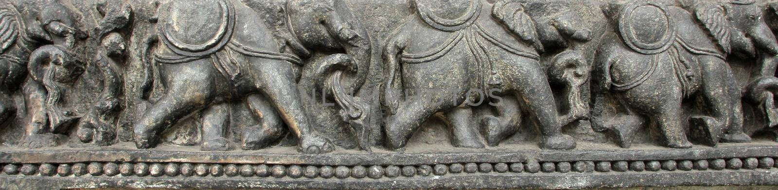 Elephants in a row, from 10th century found in Belvedere now exposed in the Indian Museum in Kolkata