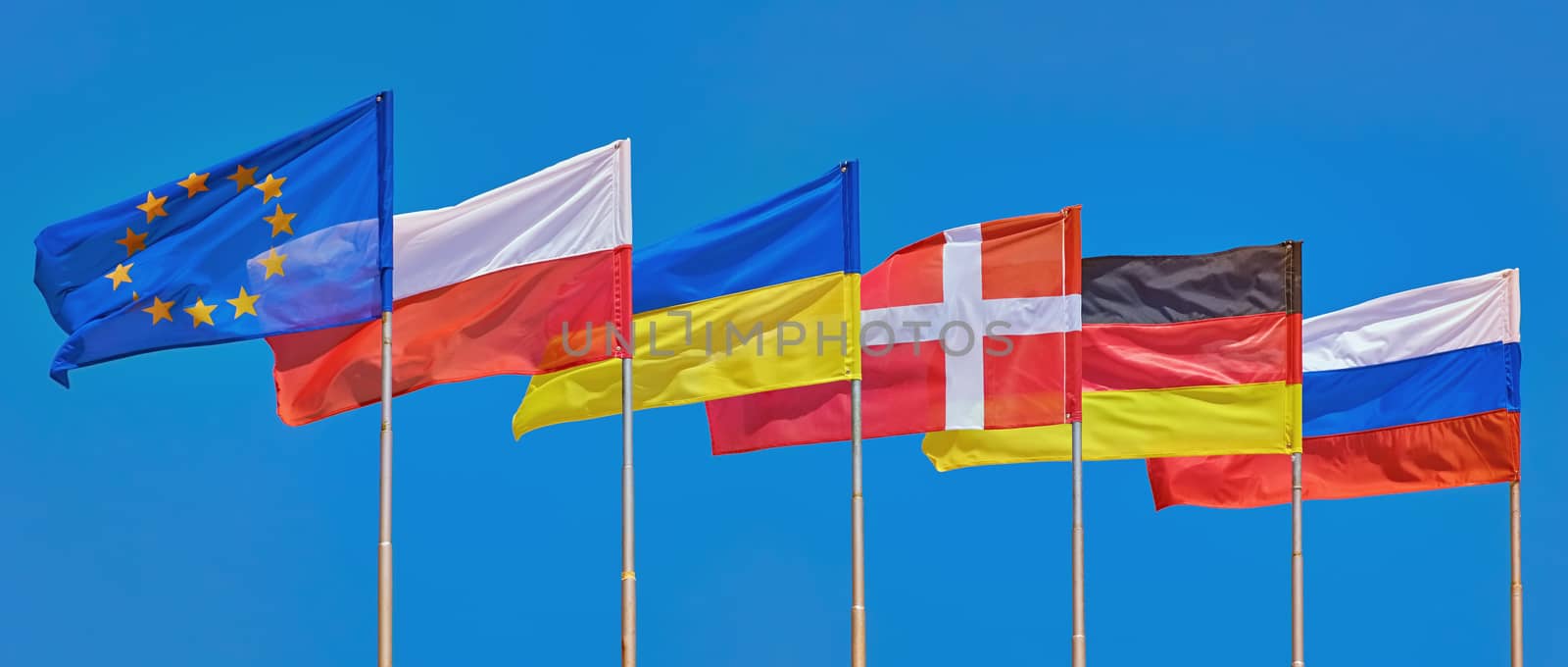Flags of Different Countries on a Background of Blue Sky