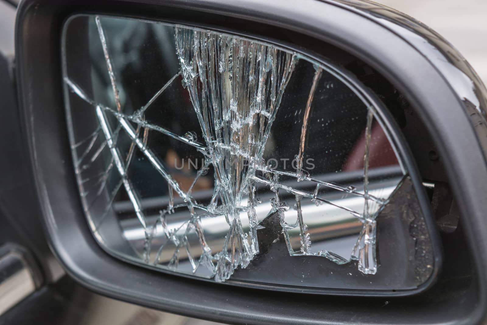 Damaged broken car mirrors