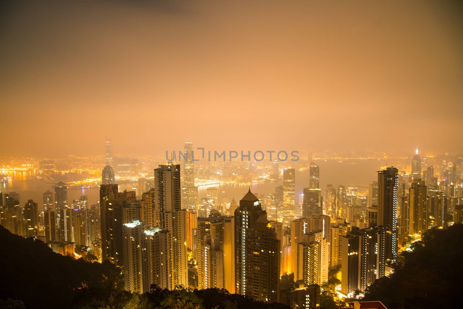View from Victoria Peak to the business borough and the gulf in  by Yuri2012