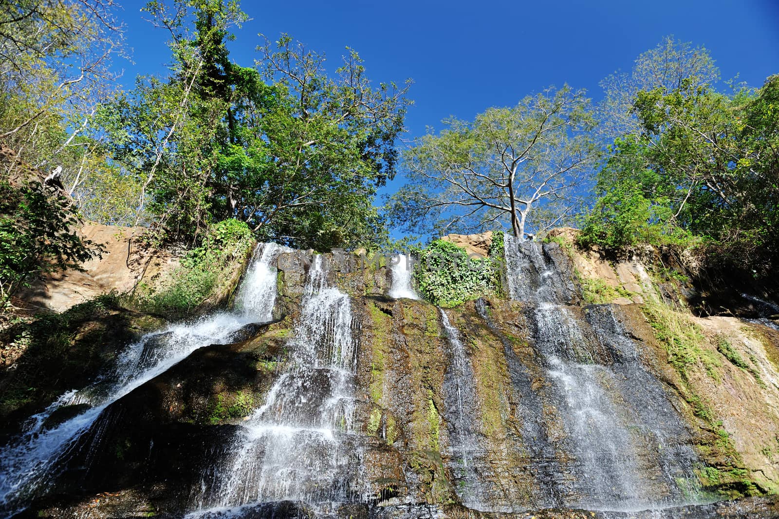 Waterfall with blue sky background in Nicaragua