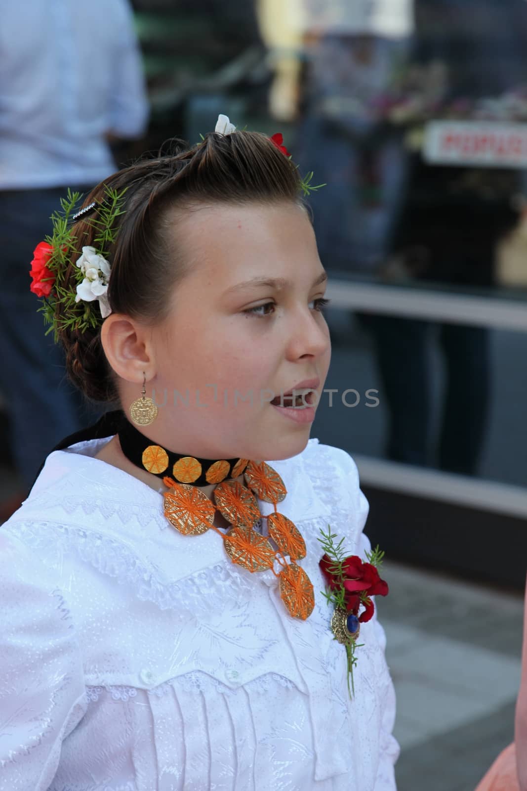 Croatian national costume from the village Gudinci, during the Dakovacki vezovi (Dakovo Summer Festival) on July 05, 2009 in Dakovo, Croatia.