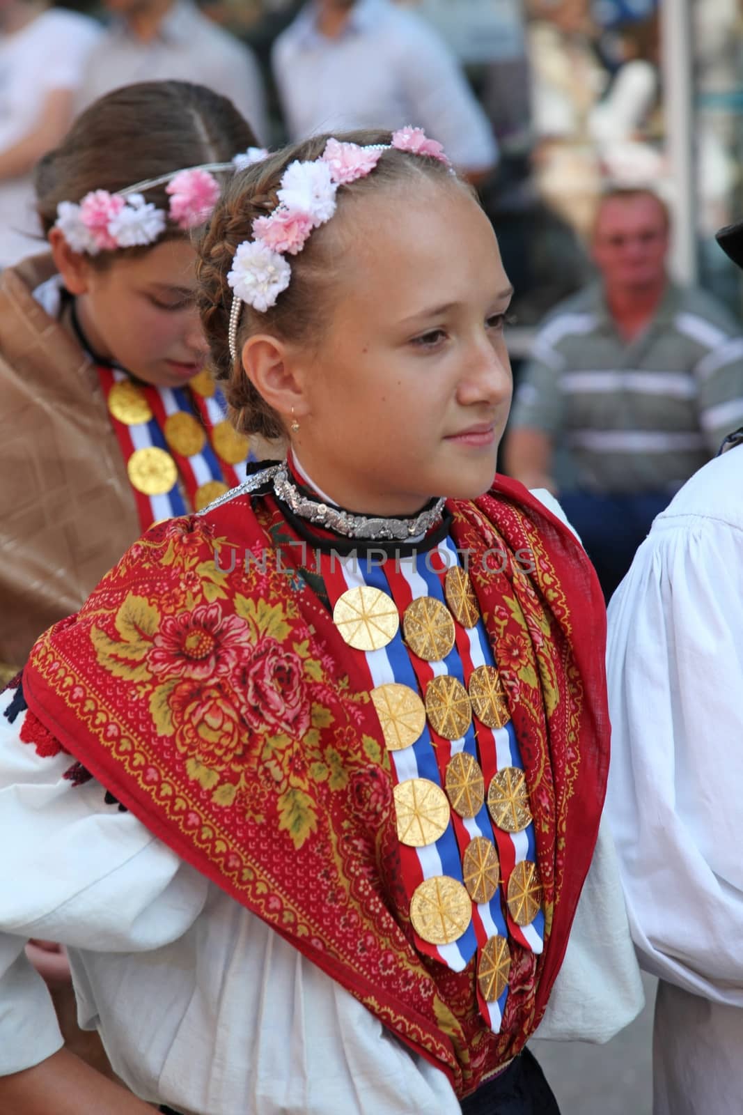 Croatian national costume from the village Mala Mlaka, during the Dakovacki vezovi (Dakovo Summer Festival) on July 05, 2009 in Dakovo, Croatia.