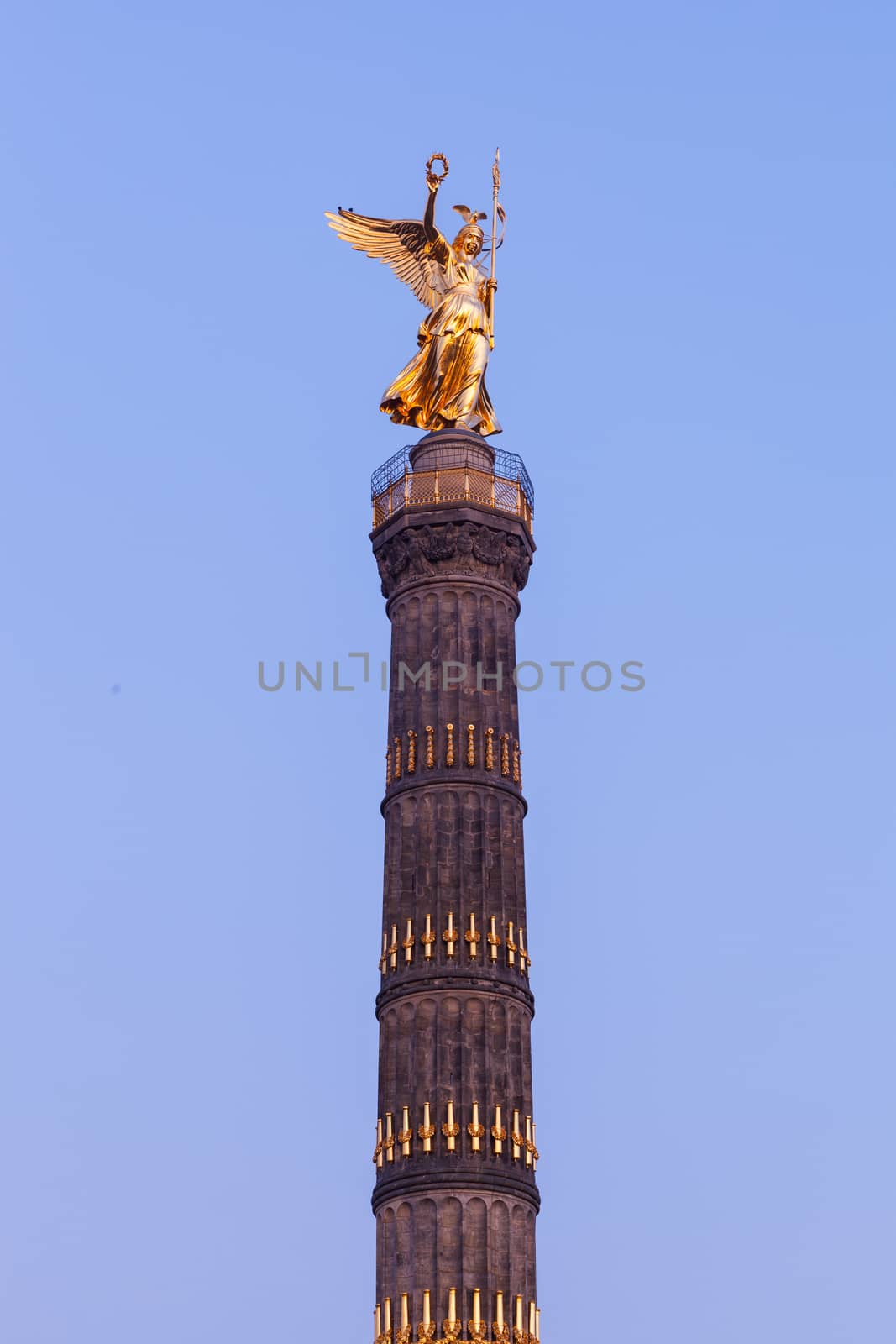 The Berlin Siegessaeule (Victory Column) in Tiergarten park, seen at twilight