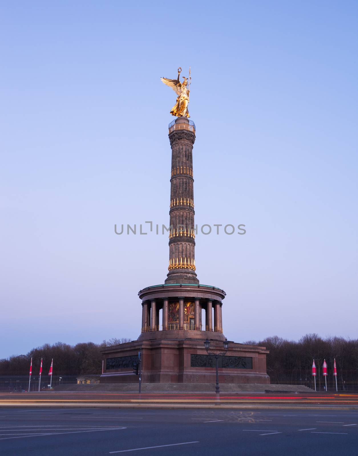 The Berlin Siegessaeule (Victory Column) in Tiergarten park, seen at twilight