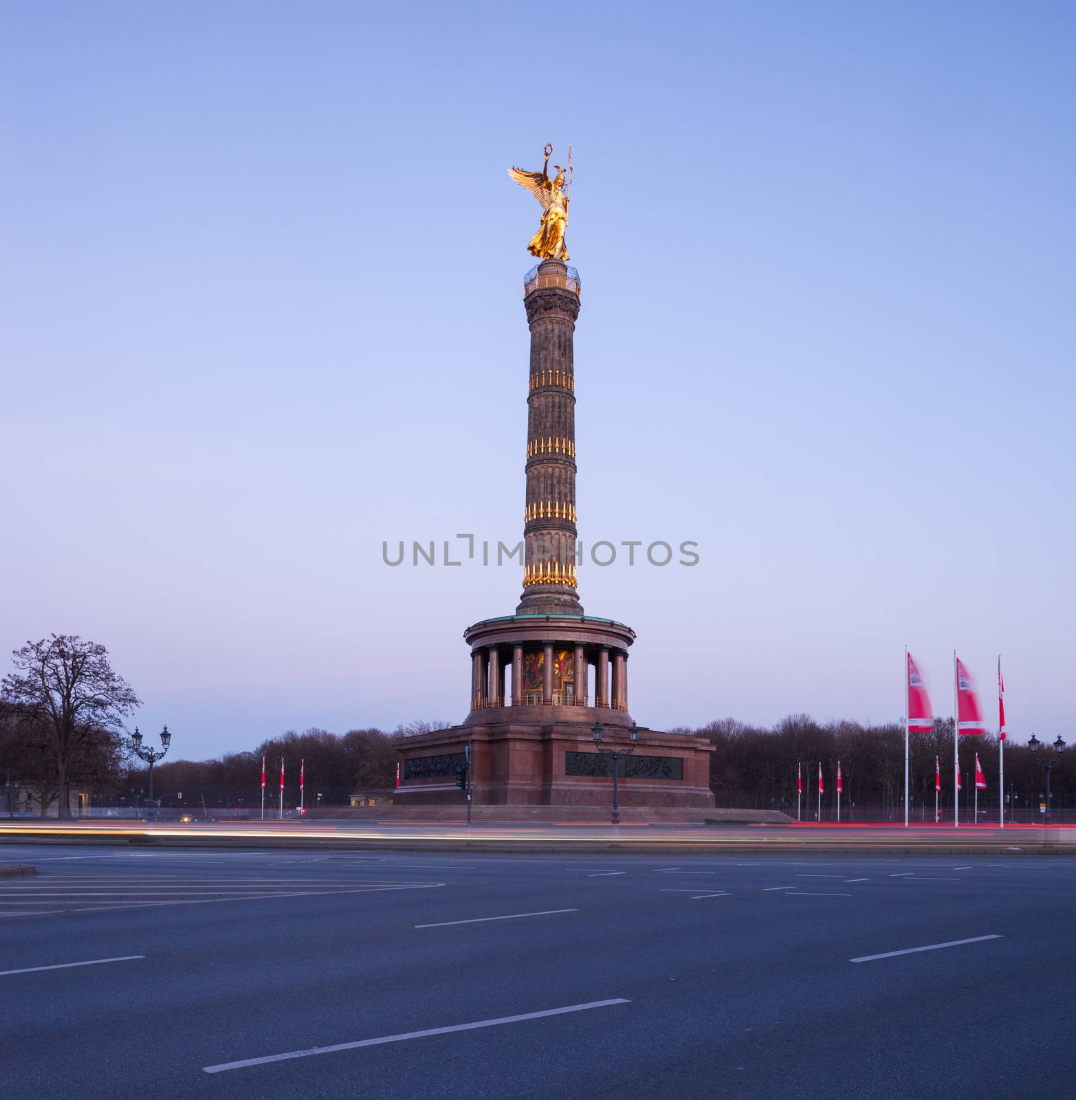The Berlin Siegessaeule (Victory Column) in Tiergarten park, seen at twilight