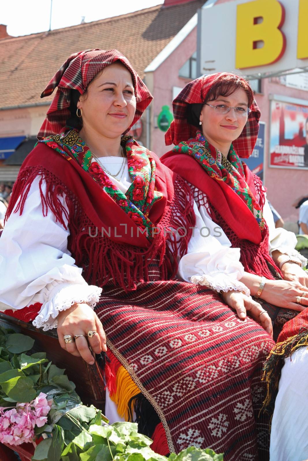 Croatian national costume at the horse and wedding wagon show during Dakovo vezovi (Dakovo Summer Festival) on July 05, 2009 in Dakovo, Croatia.