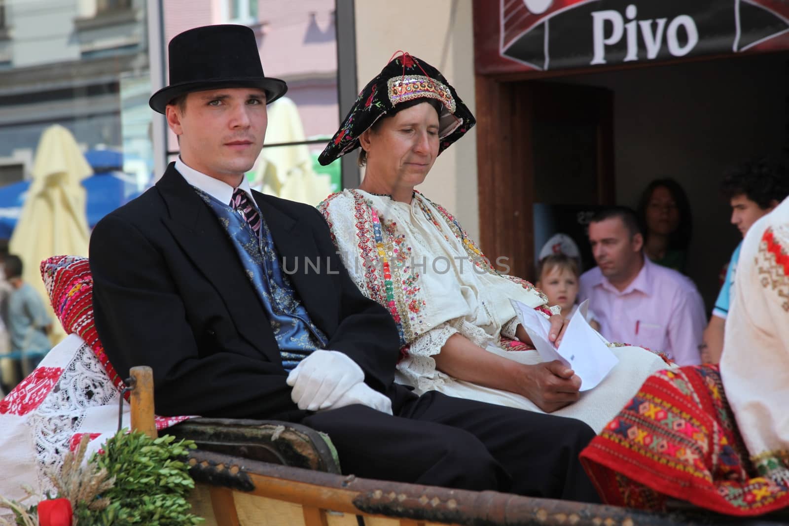 Croatian national costume at the horse and wedding wagon show during Dakovo vezovi (Dakovo Summer Festival) on July 05, 2009 in Dakovo, Croatia.