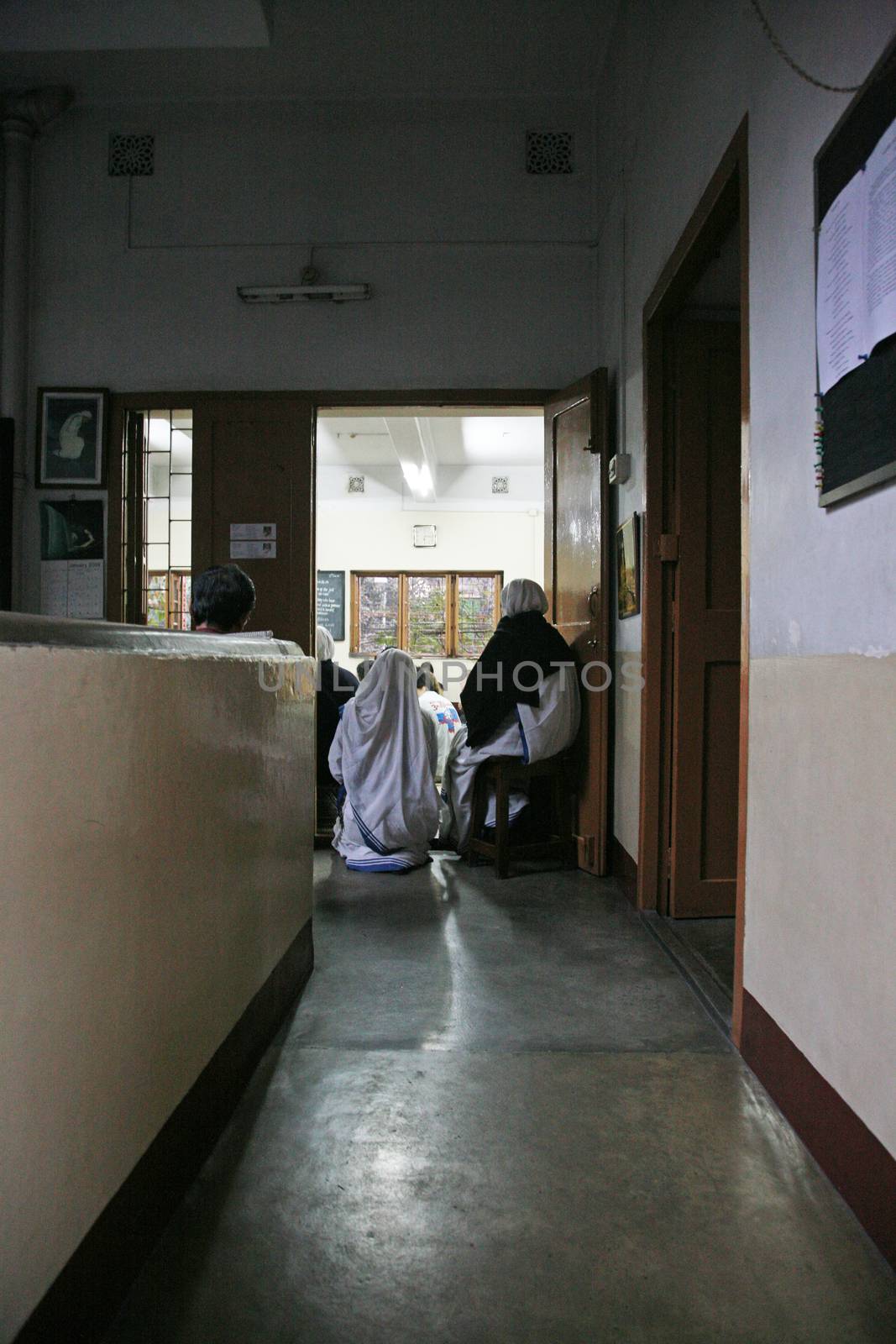 Sisters of The Missionaries of Charity of Mother Teresa at Mass in the chapel of the Mother House, Kolkata, India