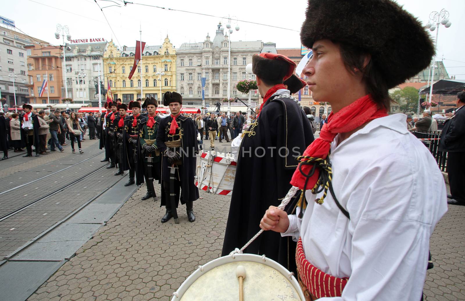 Guard of Honor of the Cravat Regiment popular tourist attraction in Zagreb. on October 04, 2014 in Zagreb.