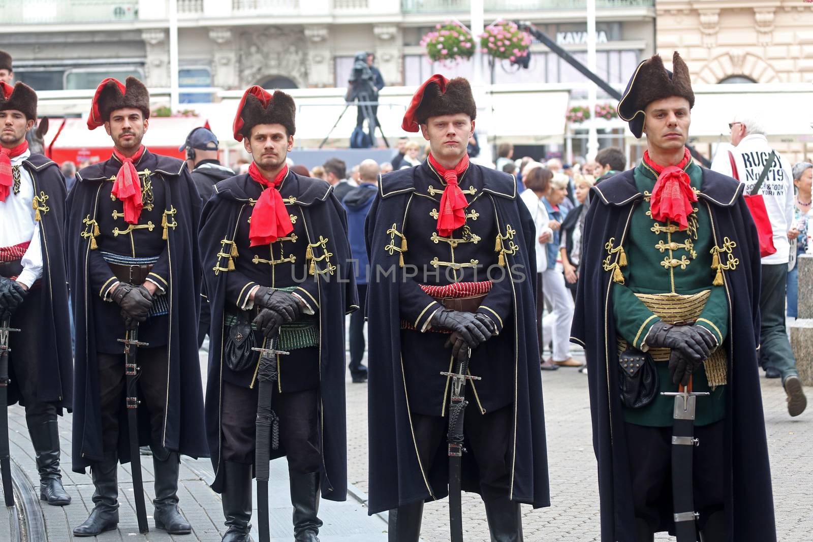 Guard of Honor of the Cravat Regiment popular tourist attraction in Zagreb. on October 04, 2014 in Zagreb.