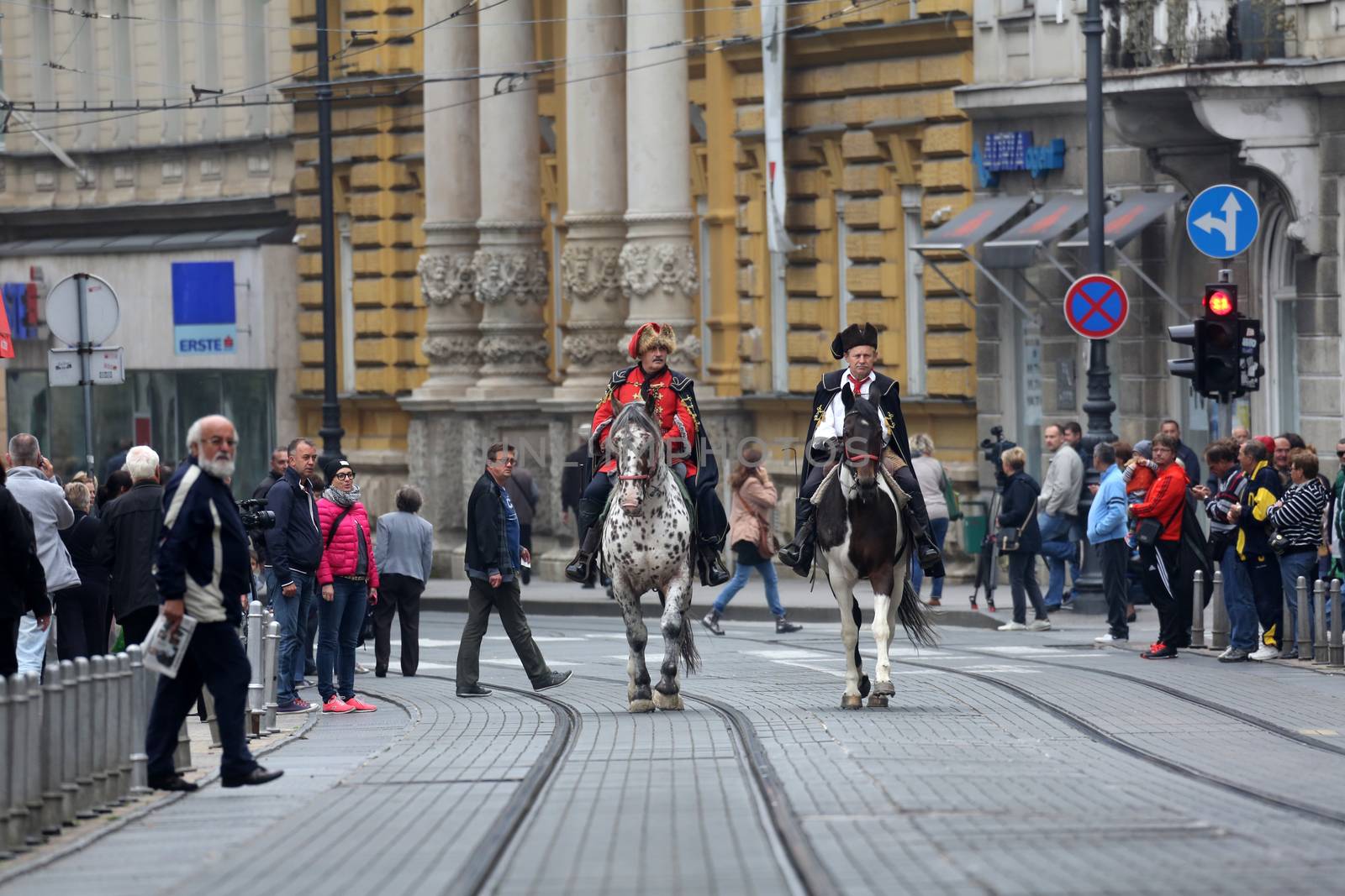 Guard of Honor of the Cravat Regiment popular tourist attraction in Zagreb. on October 04, 2014 in Zagreb.