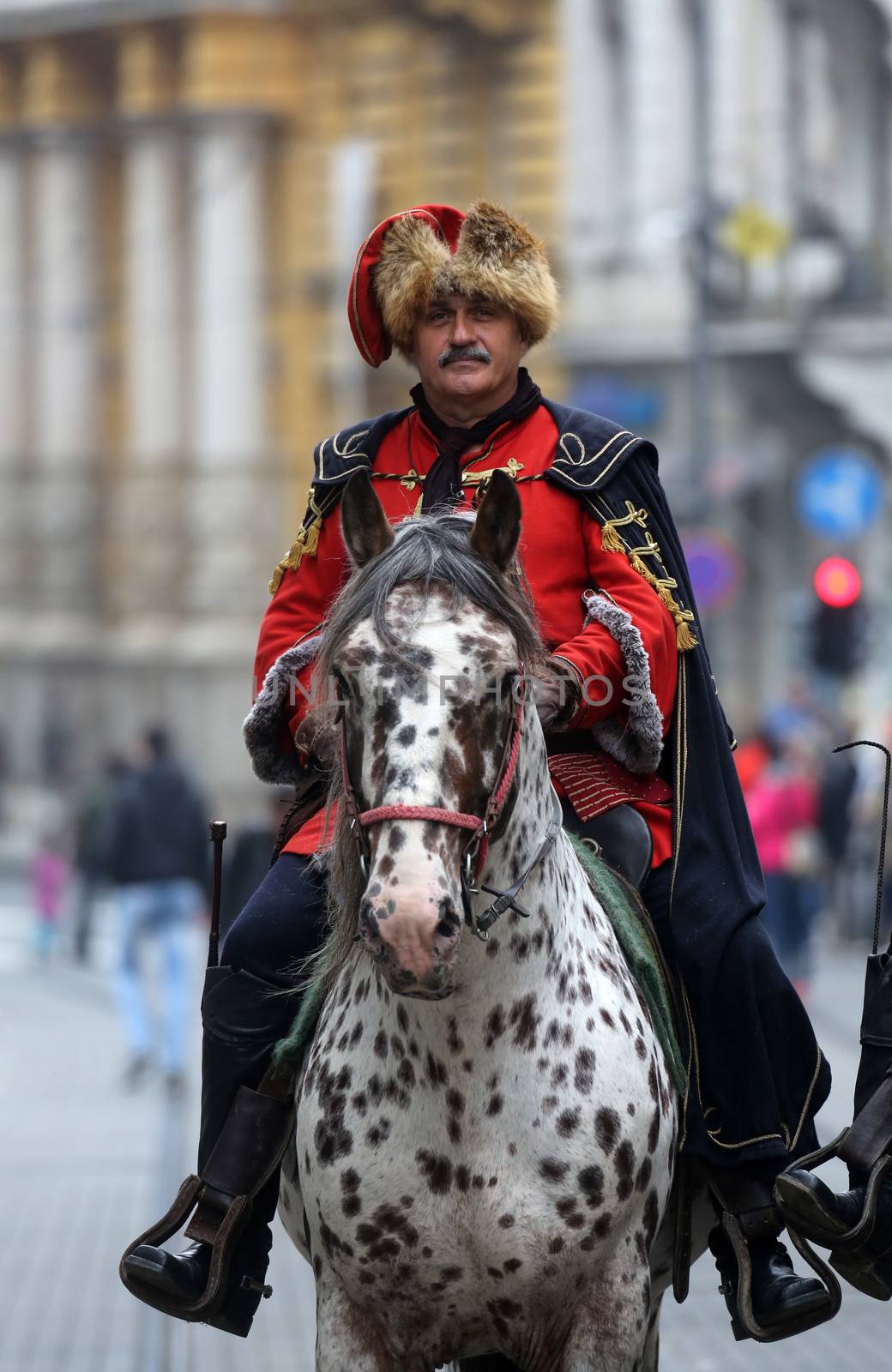 Guard of Honor of the Cravat Regiment popular tourist attraction in Zagreb. on October 04, 2014 in Zagreb.