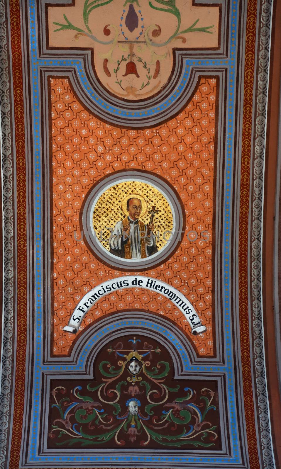 Saint Francis Jerome, fresco on the ceiling of the church of St. Aloysius in Travnik, Bosnia and Herzegovina