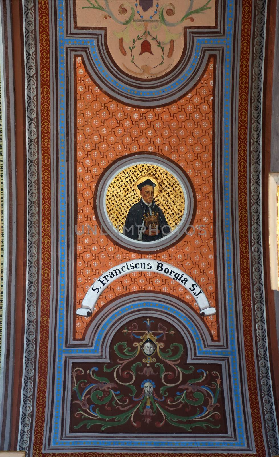 Saint Francis Borgia, fresco on the ceiling of the church of St. Aloysius in Travnik, Bosnia and Herzegovina