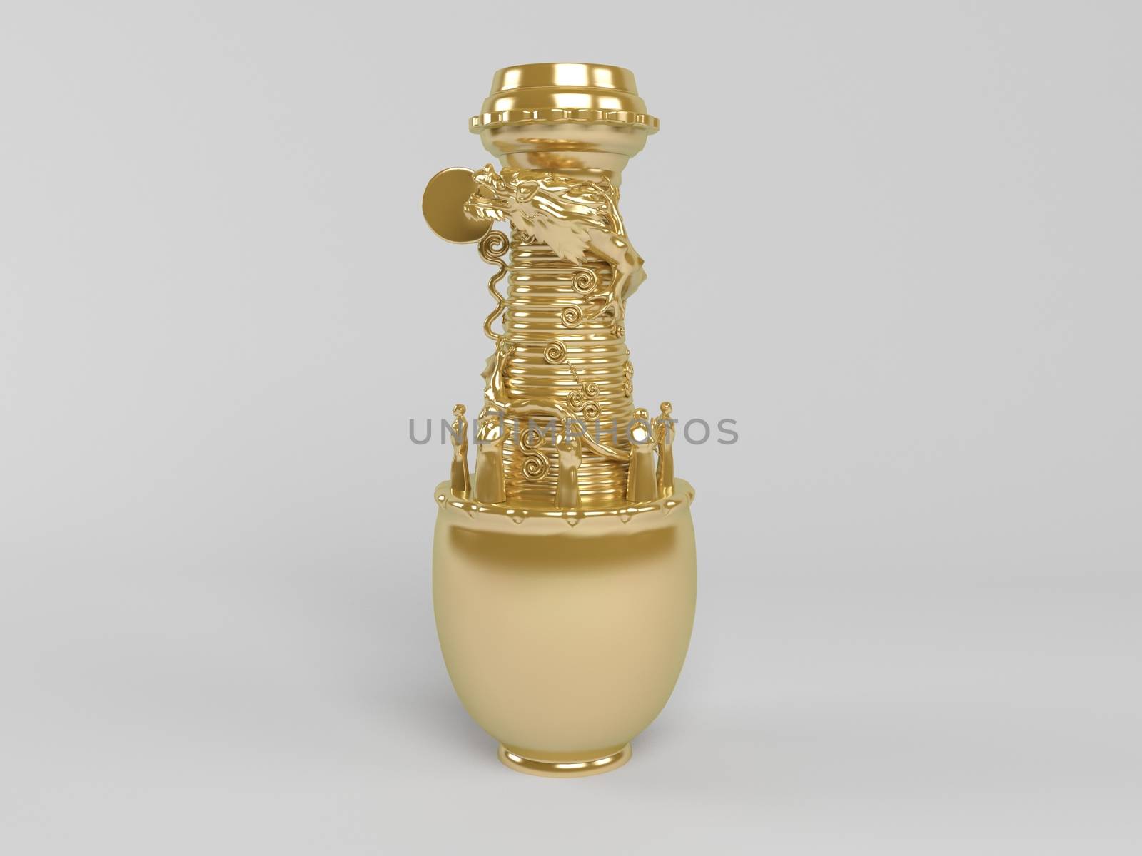 3d rendering of golden statue painted with gold in on a white scene background