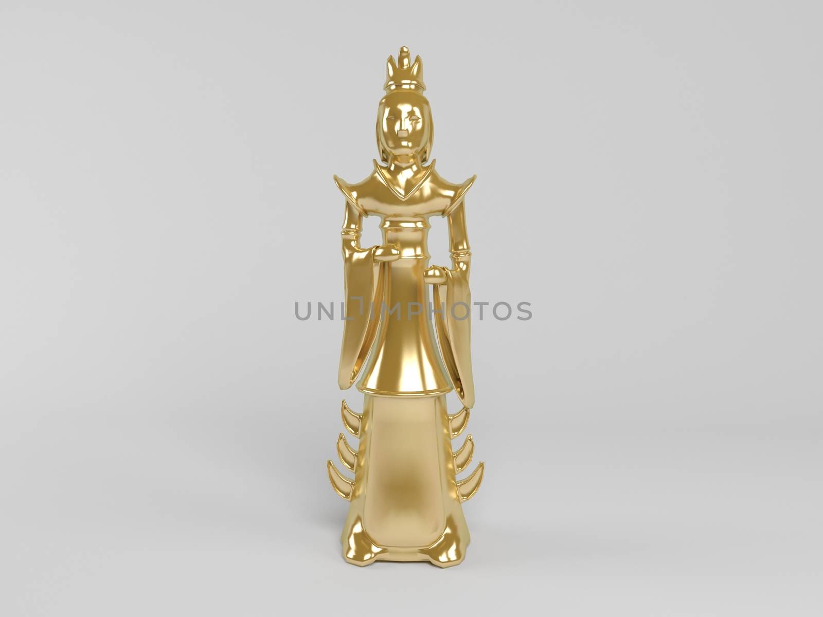 3d rendering of golden statue painted with gold in on a white scene background