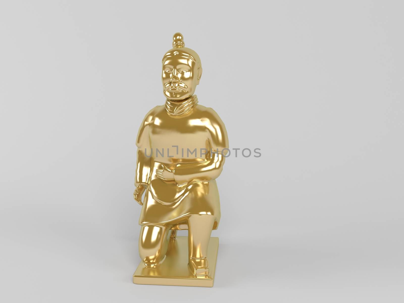 3d rendering of a golden statue painted with gold in on a white scene background