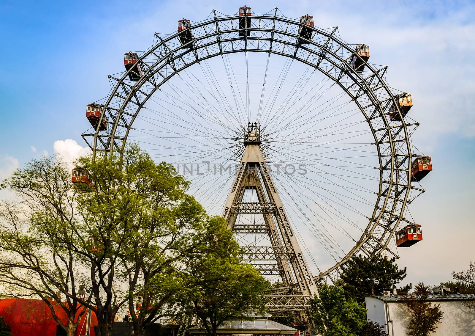 Wiener Riesenrad in Wurstelprater, or simply Prater, amusement park in Vienna, Austria.