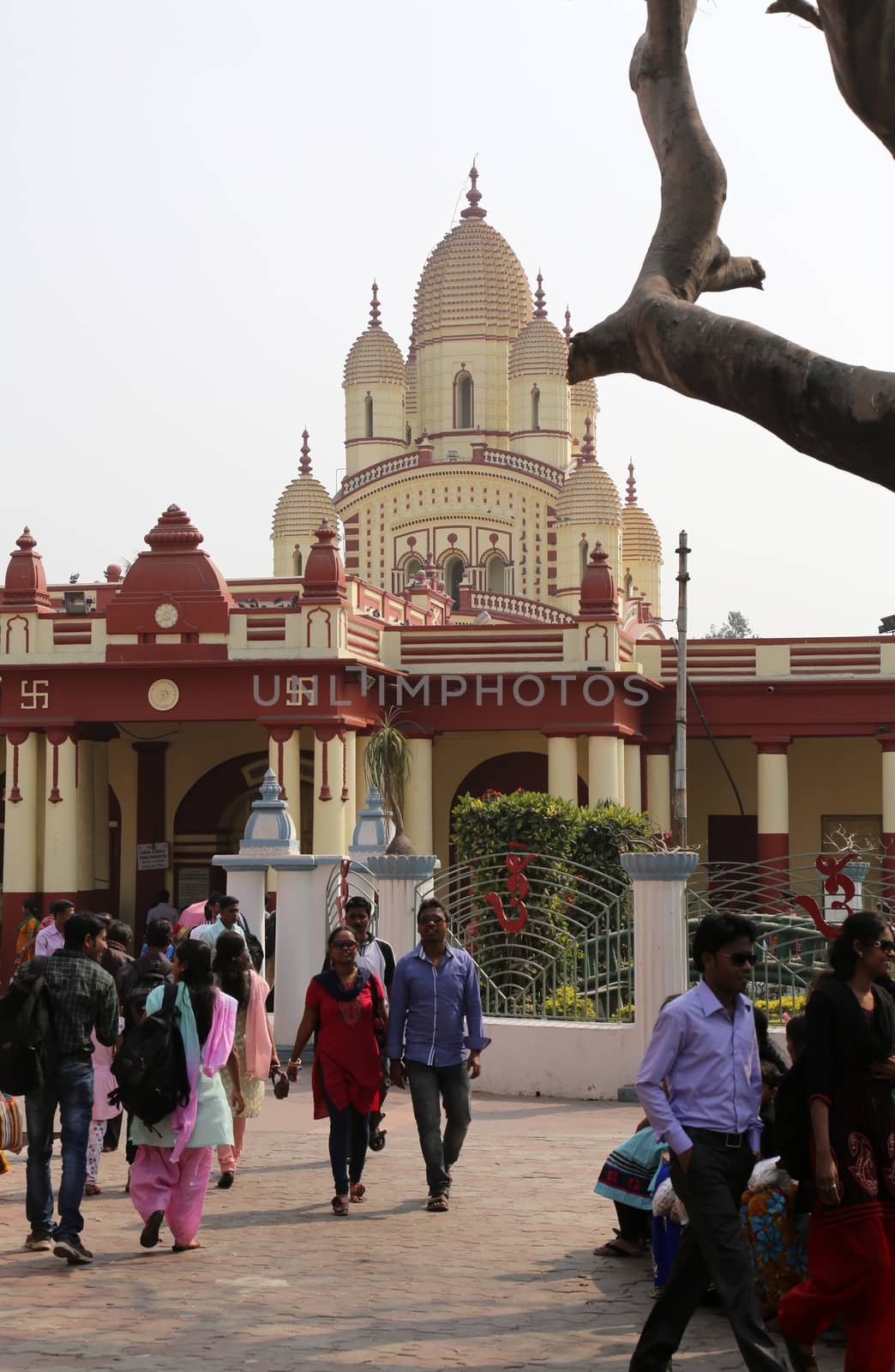 Dakshineswar Kali Temple in Kolkata. Kali temple was built in nine spires style of Bengal architecture, in 1855.