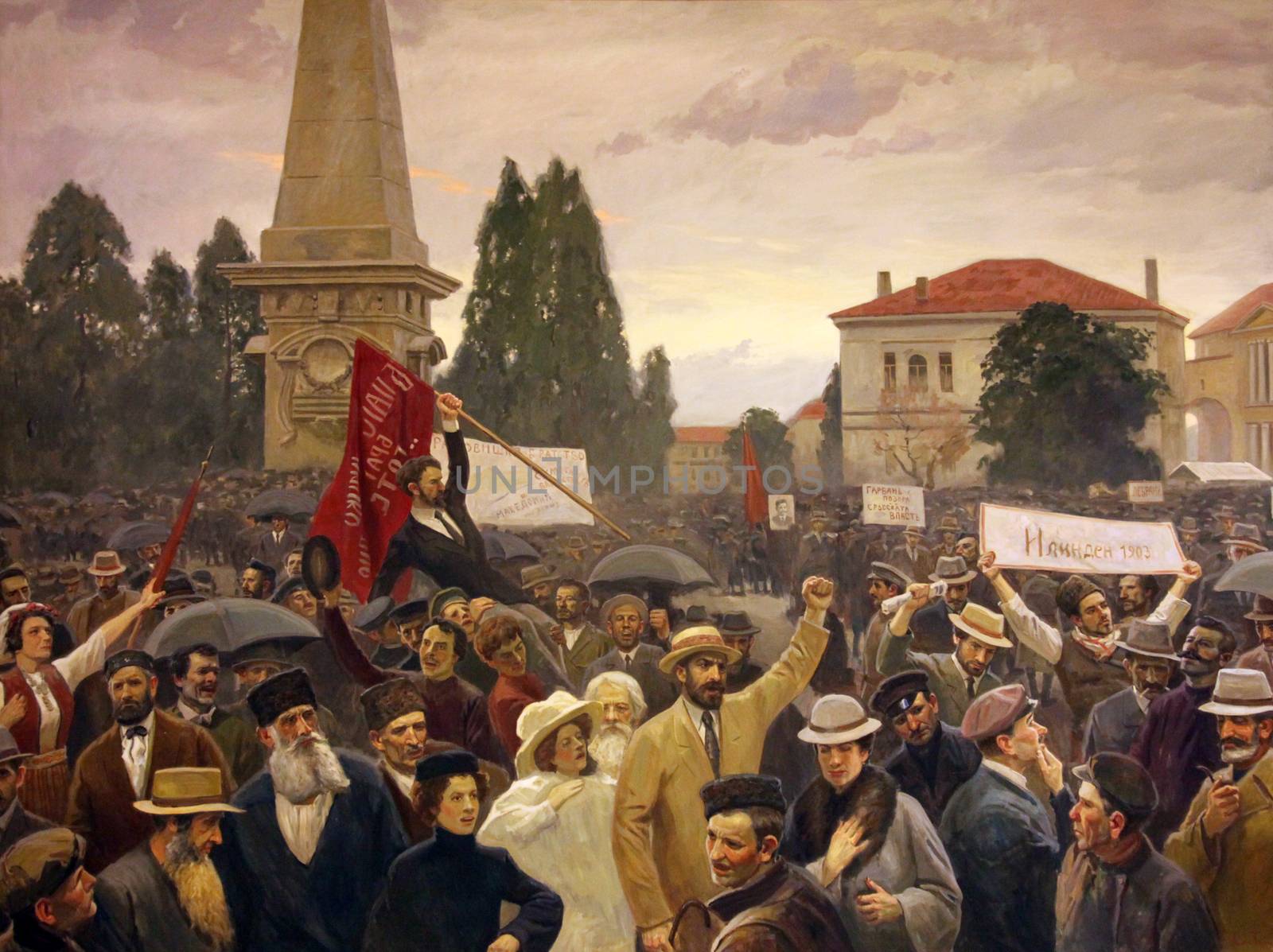 Rally of the Ilinden Organization in Sofia painting by T.S. Nikolaevich, Museum of the Macedonian Struggle for sovereignty and independence in Skopje, Macedonia on May 17, 2013