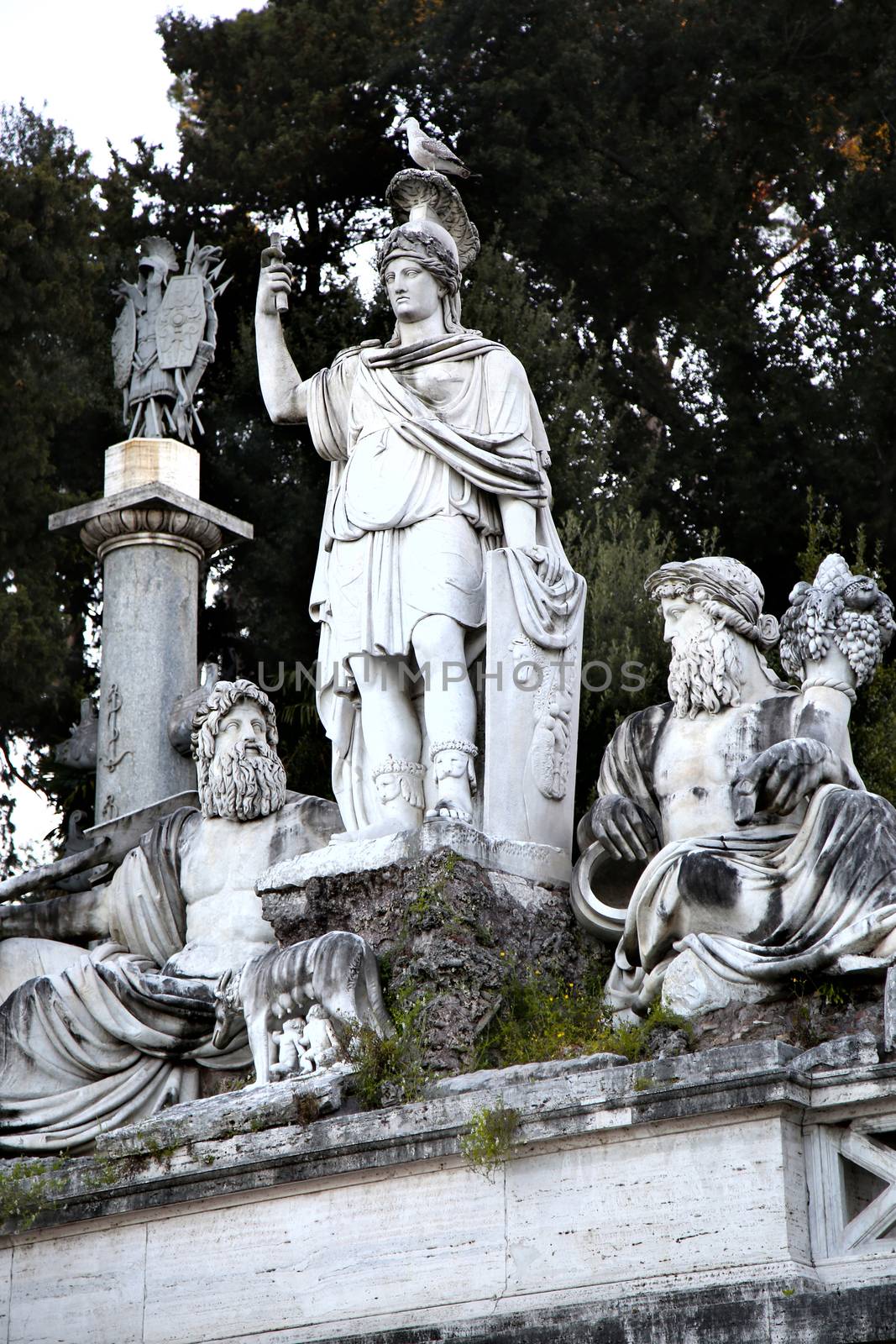Fountain of  Dea di Roma with Tiber and Aniene, Piazza del Popolo in Roma, Italy