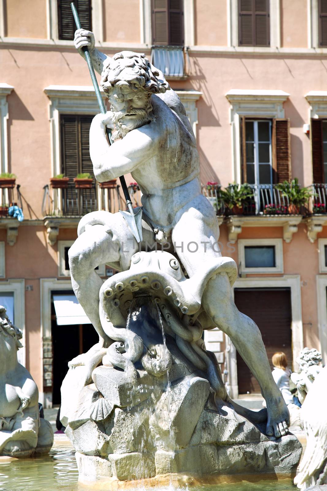 Piazza Navona, Neptune Fountain in Rome, Italy  by vladacanon