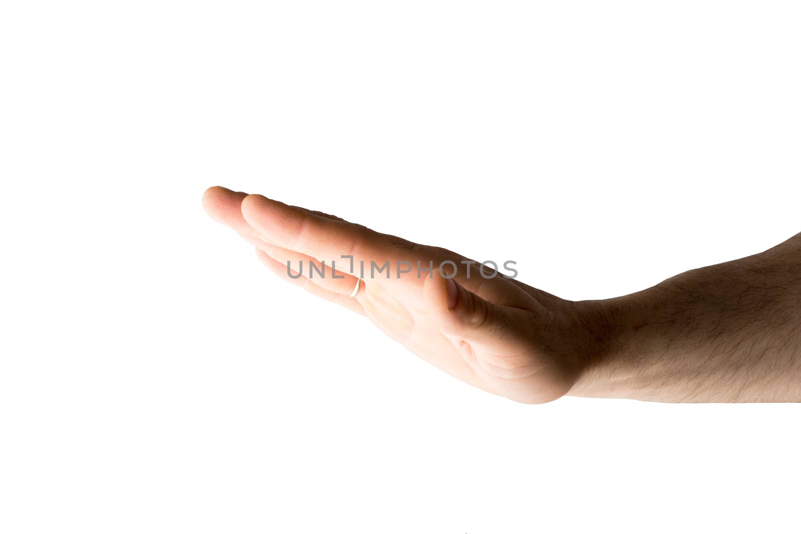 Human hand on isolated white background, closeup