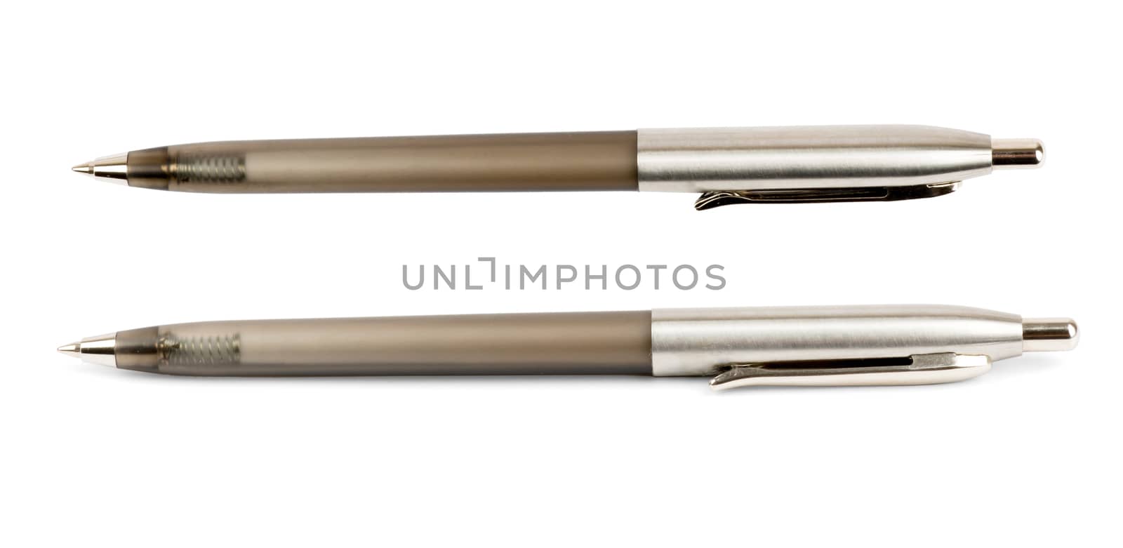 Brown pens on isolated white background, closeup