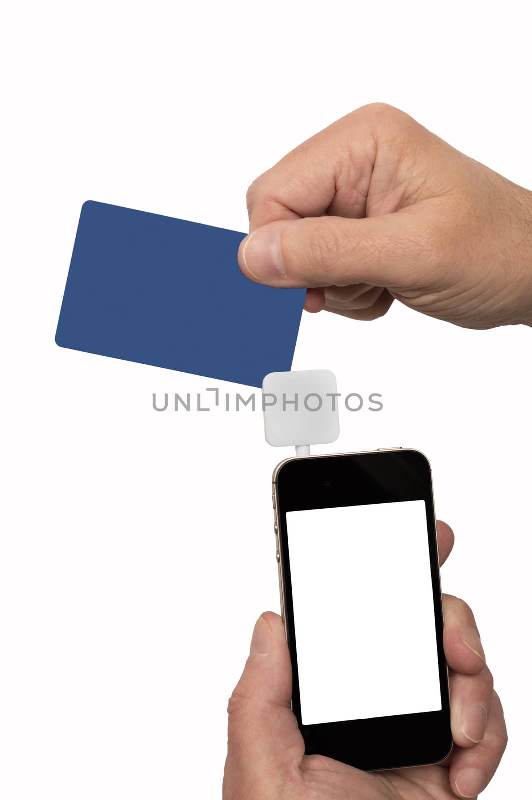 Man's Hands Swiping Card With Card Reader by stockbuster1