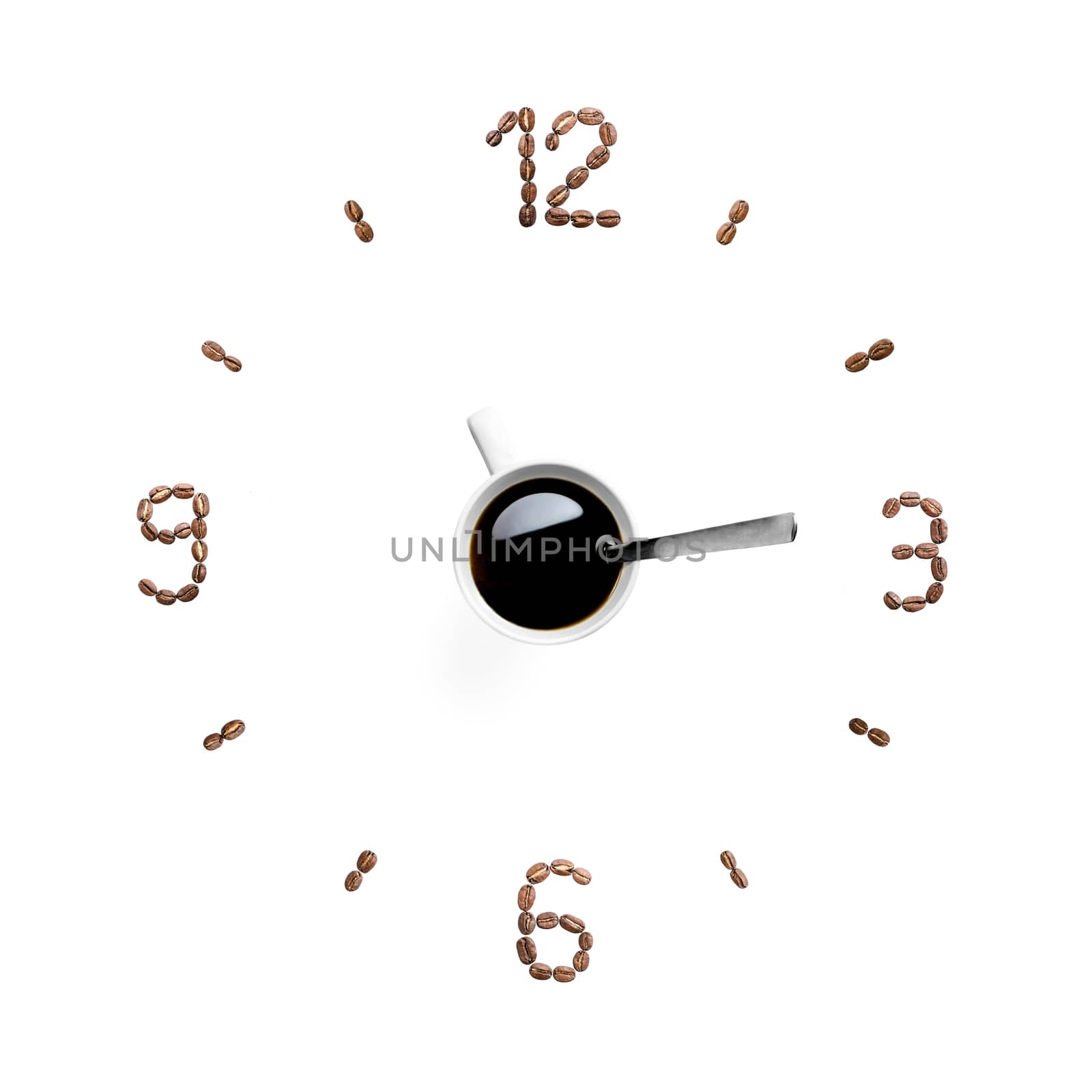 Business time concept displayed as a coffee beans clock.