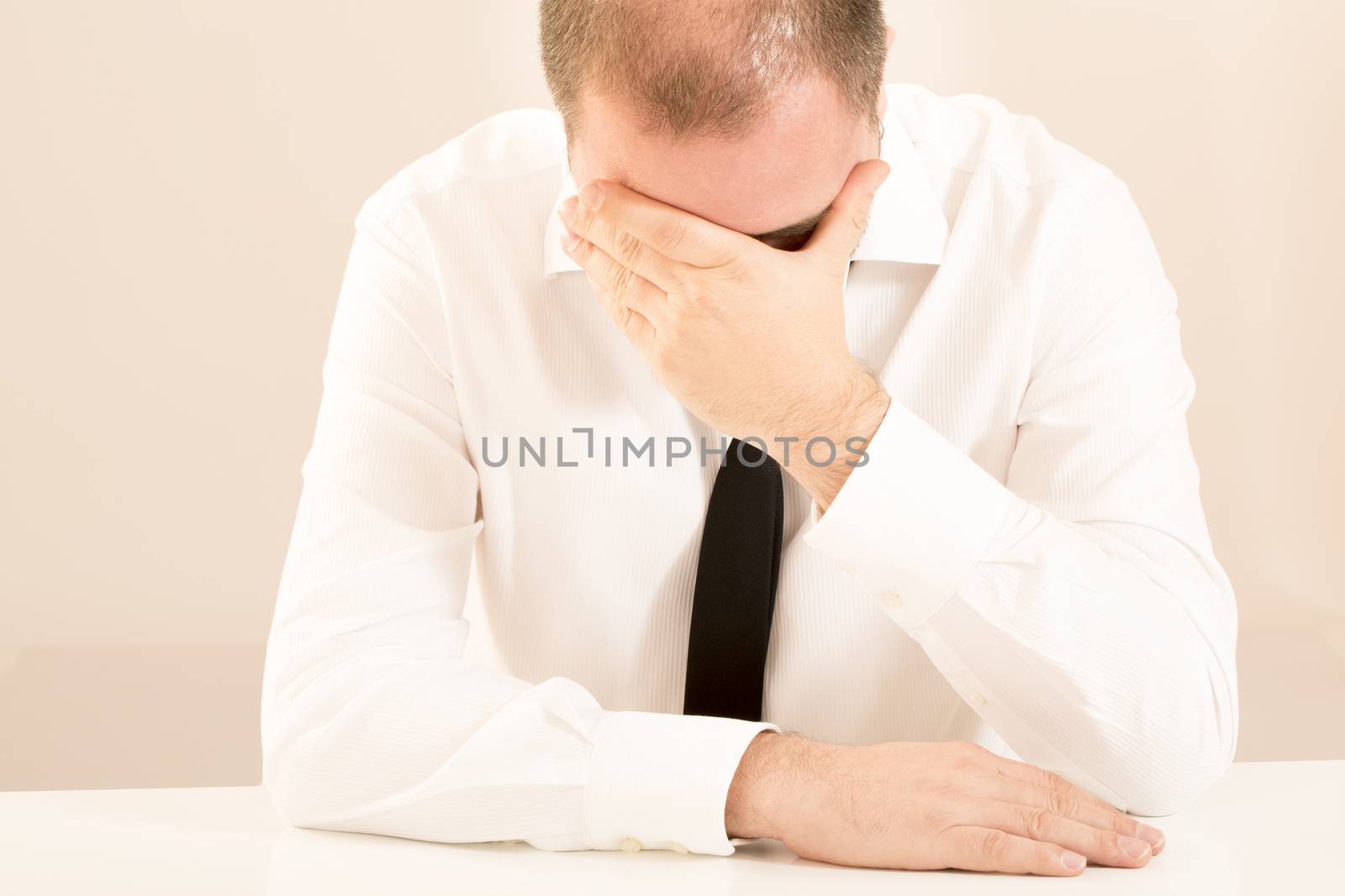 Burn out stress depression business man office white background