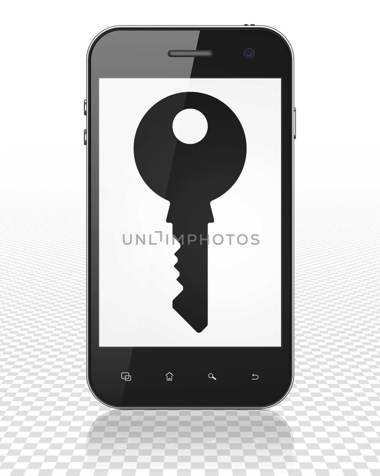 Safety concept: Smartphone with Key on display by maxkabakov