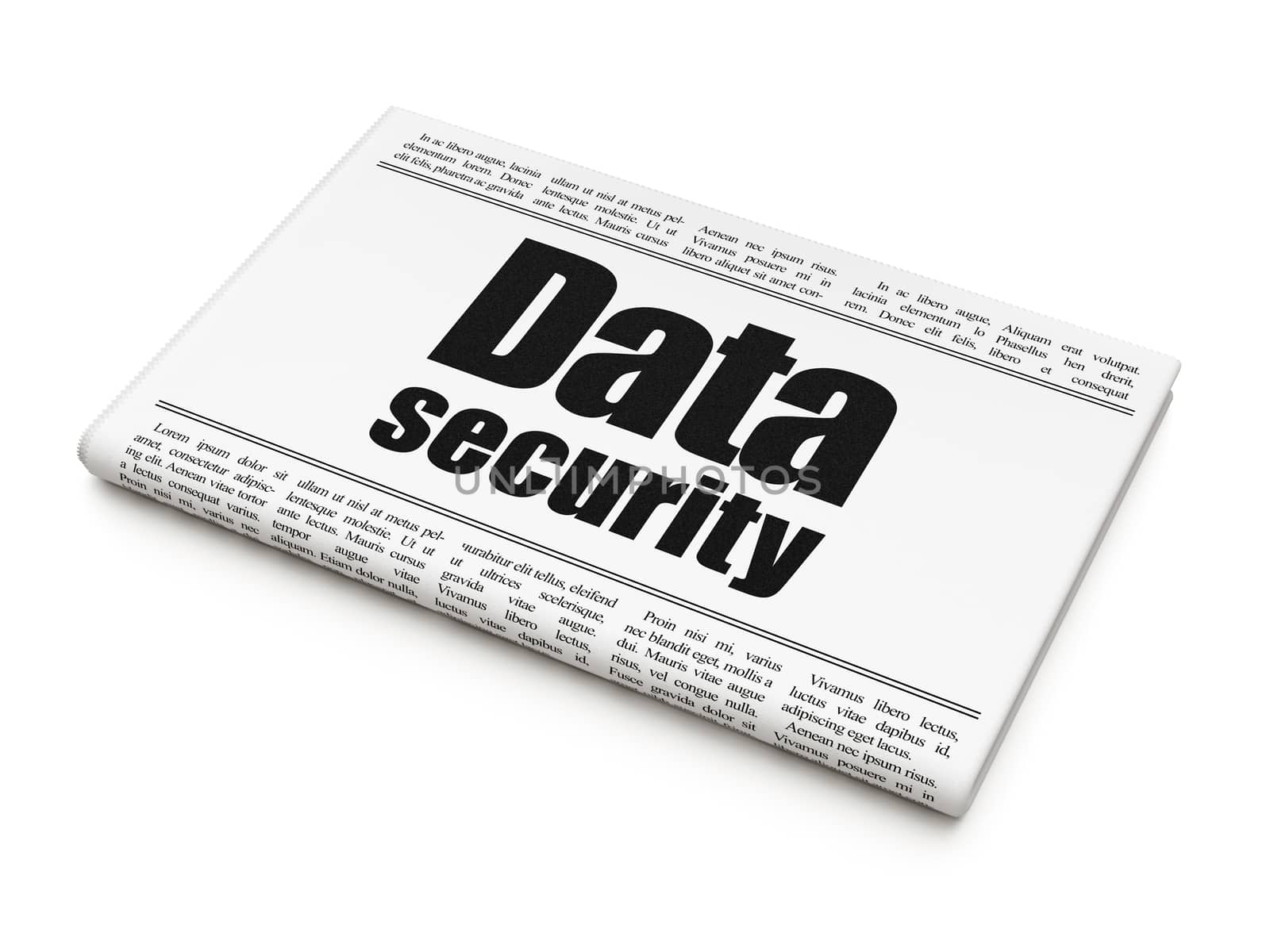 Protection concept: newspaper headline Data Security on White background, 3d render