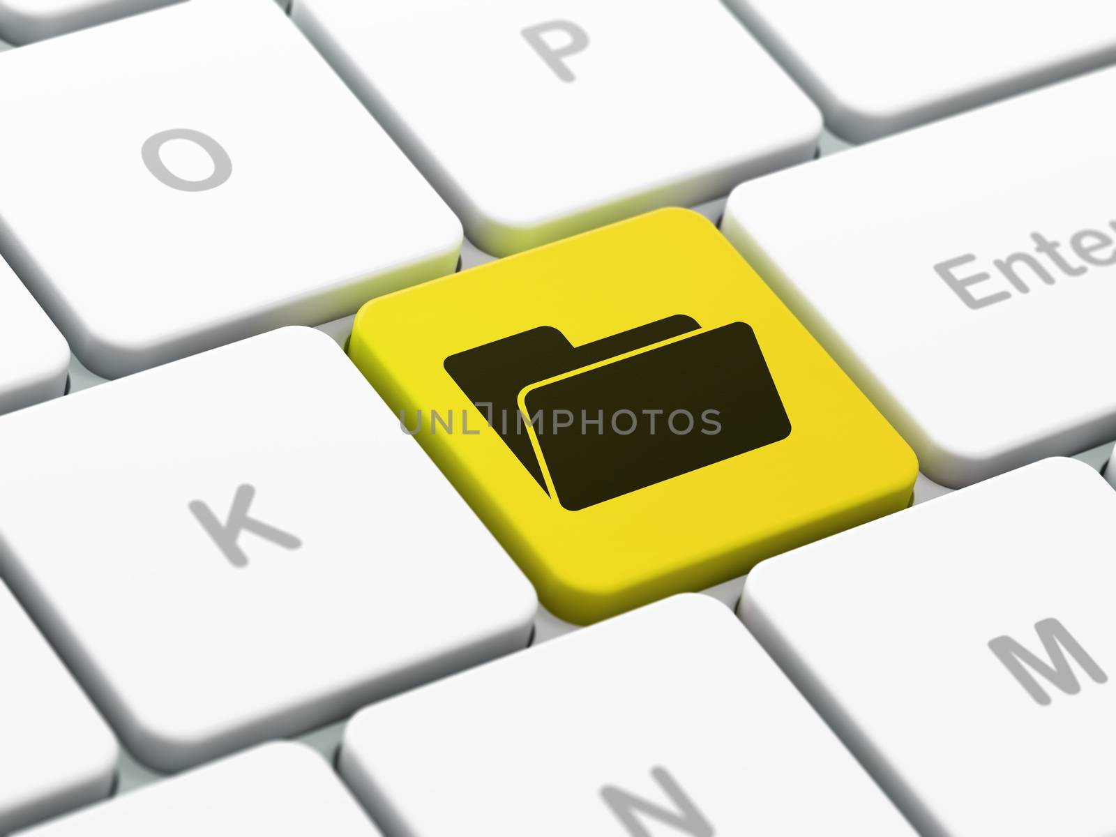 Finance concept: computer keyboard with Folder icon on enter button background, selected focus, 3D rendering