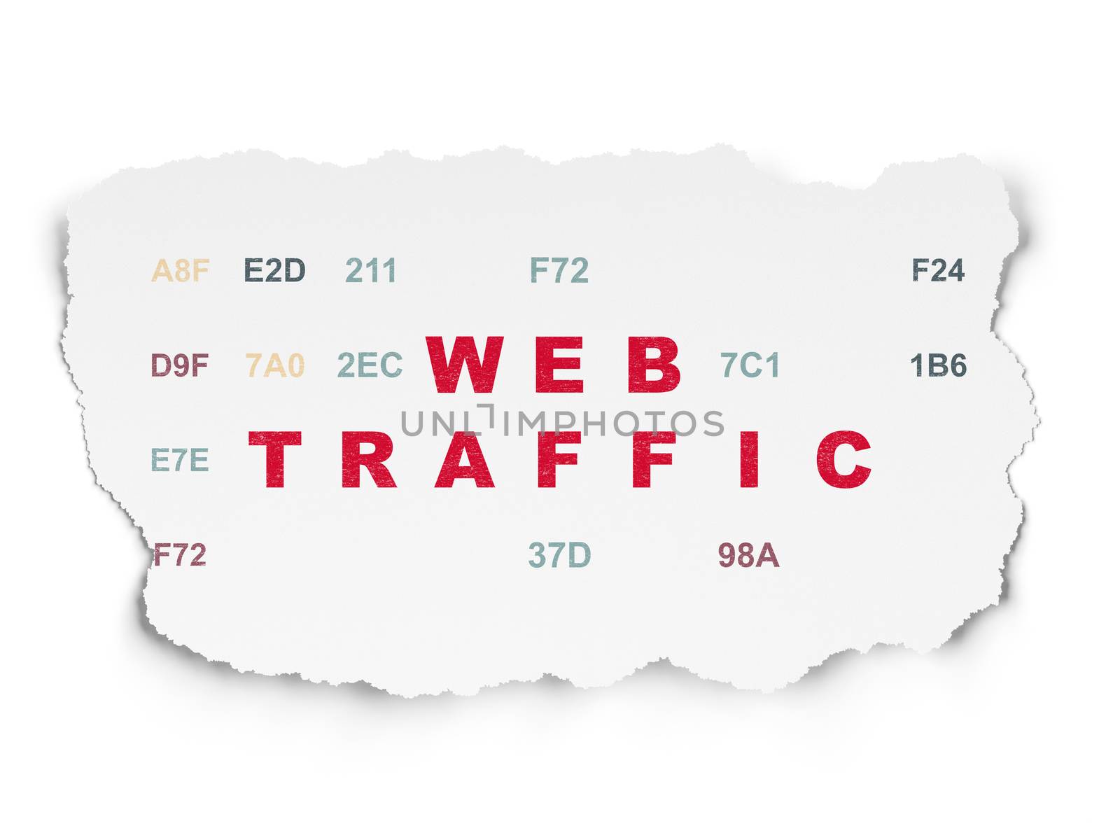 Web development concept: Painted red text Web Traffic on Torn Paper background with  Hexadecimal Code