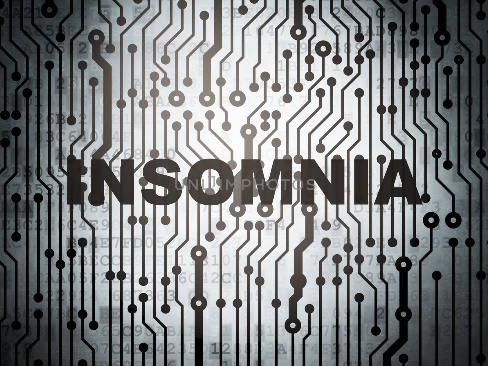 Health concept: circuit board with  word Insomnia, 3d render