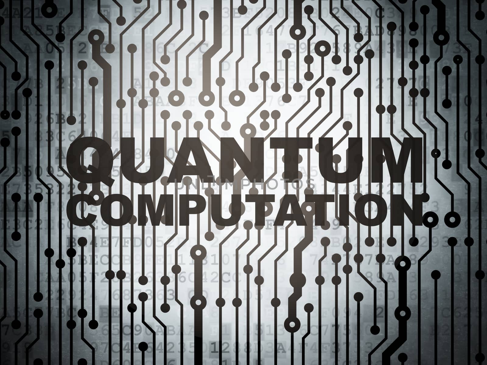 Science concept: circuit board with Quantum Computation by maxkabakov