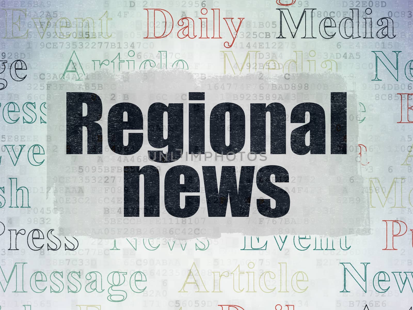 News concept: Painted black text Regional News on Digital Paper background with   Tag Cloud