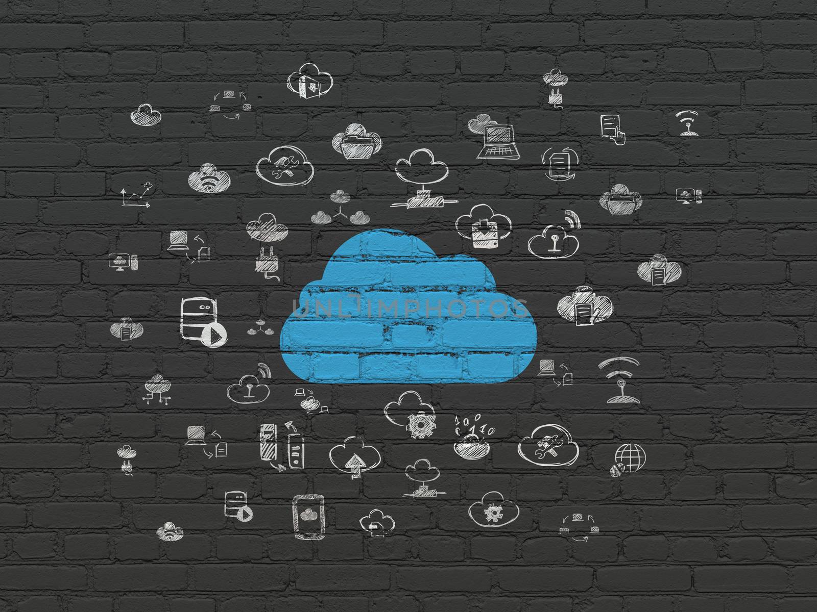Cloud computing concept: Cloud on wall background by maxkabakov