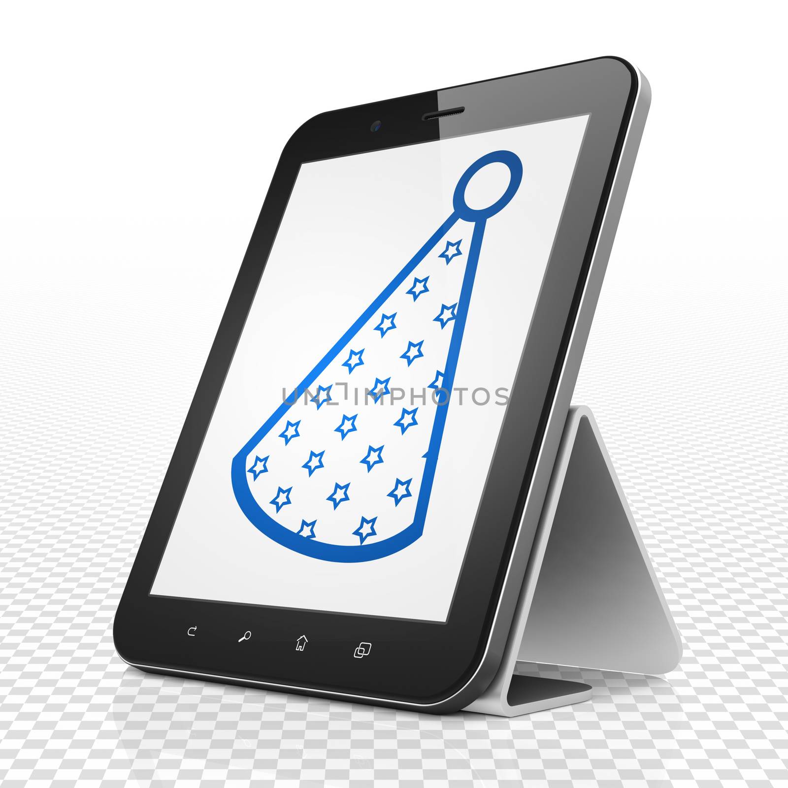 Entertainment, concept: Tablet Computer with blue Party Hat icon on display
